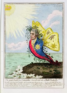 Great South Sea Caterpillar muuttui Bath Butterfly -pubiksi. Kirjailija: Hannah Humphrey, 1795